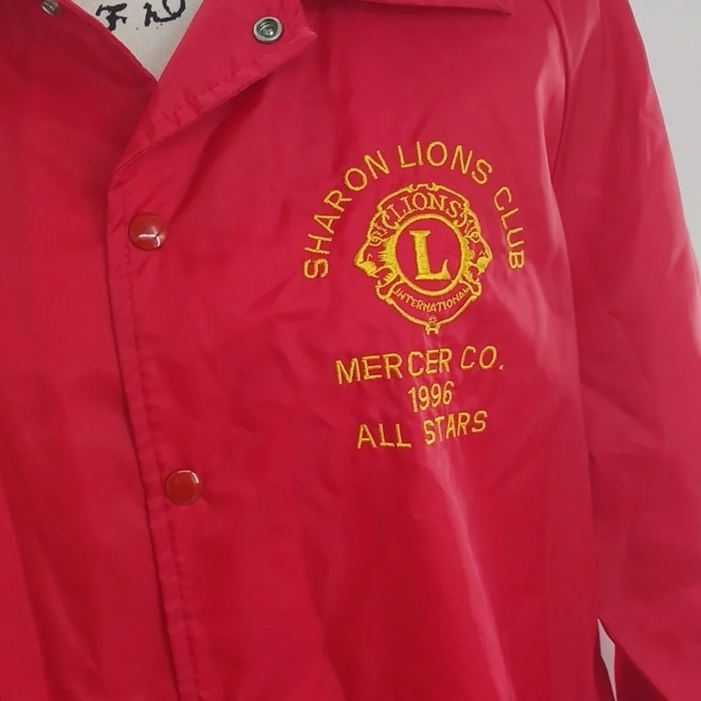 Sportsmaster Mens Vintage 90s Lions Club Windbreaker Jacket Red Nylon USA Size L